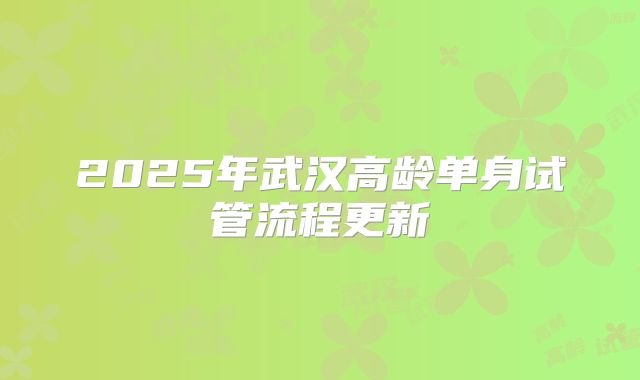 2025年武汉高龄单身试管流程更新
