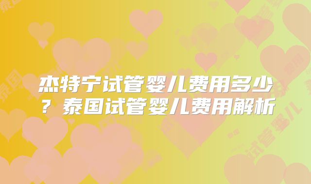 杰特宁试管婴儿费用多少？泰国试管婴儿费用解析