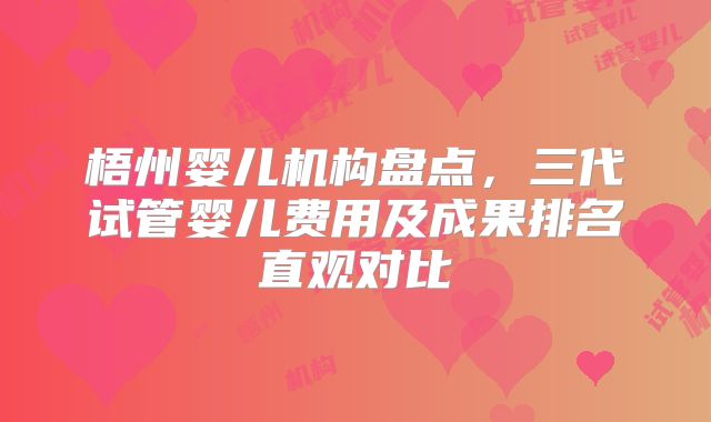 梧州婴儿机构盘点,三代试管婴儿费用及成果排名直观对比