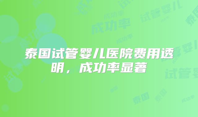 泰国试管婴儿医院费用透明，成功率显著
