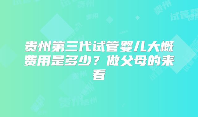 贵州第三代试管婴儿大概费用是多少？做父母的来看