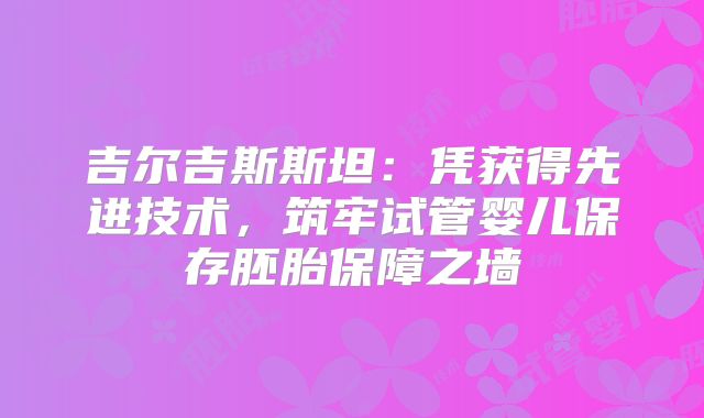 吉尔吉斯斯坦：凭获得先进技术，筑牢试管婴儿保存胚胎保障之墙