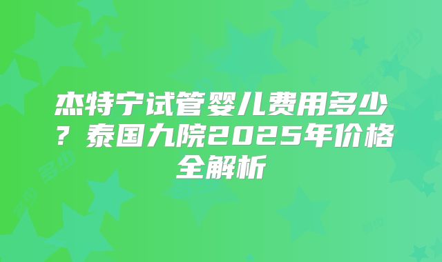 杰特宁试管婴儿费用多少？泰国九院2025年价格全解析