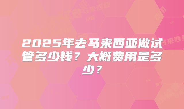 2025年去马来西亚做试管多少钱？大概费用是多少？