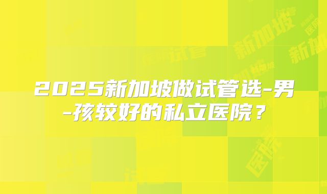 2025新加坡做试管选-男-孩较好的私立医院?