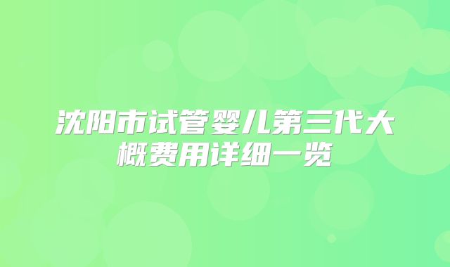 沈阳市试管婴儿第三代大概费用详细一览