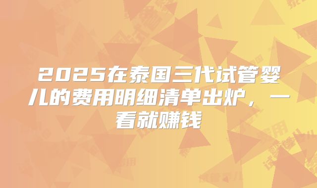 2025在泰国三代试管婴儿的费用明细清单出炉,一看就赚钱