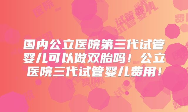 国内公立医院第三代试管婴儿可以做双胎吗！公立医院三代试管婴儿费用！