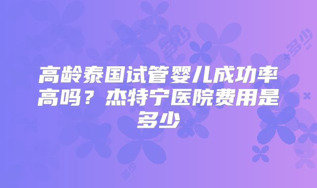 高龄泰国试管婴儿成功率高吗？杰特宁医院费用是多少