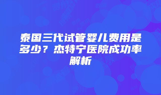 泰国三代试管婴儿费用是多少？杰特宁医院成功率解析