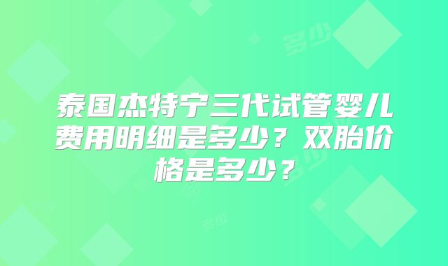 泰国杰特宁三代试管婴儿费用明细是多少？双胎价格是多少？