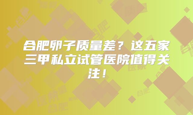 合肥卵子质量差？这五家三甲私立试管医院值得关注！