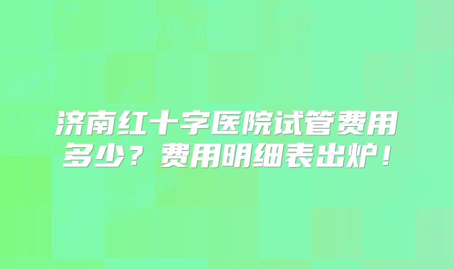 济南红十字医院试管费用多少?费用明细表出炉!