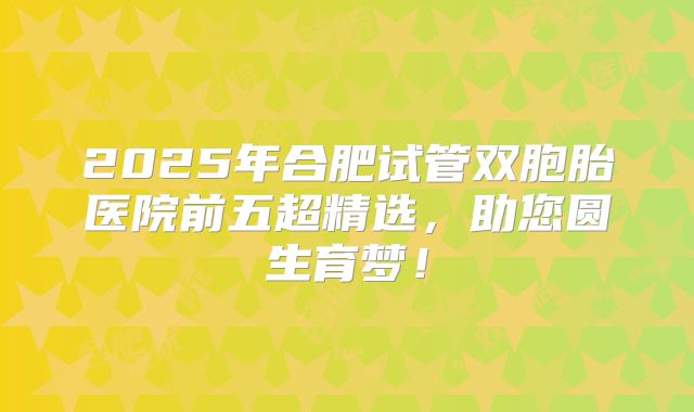 2025年合肥试管双胞胎医院前五超精选,助您圆生育梦!