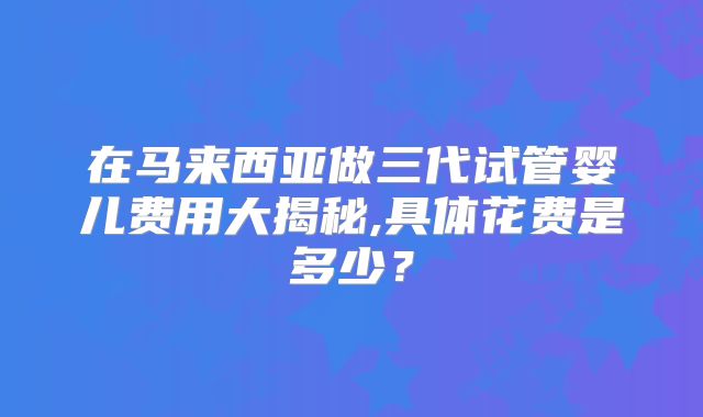 在马来西亚做三代试管婴儿费用大揭秘,具体花费是多少？