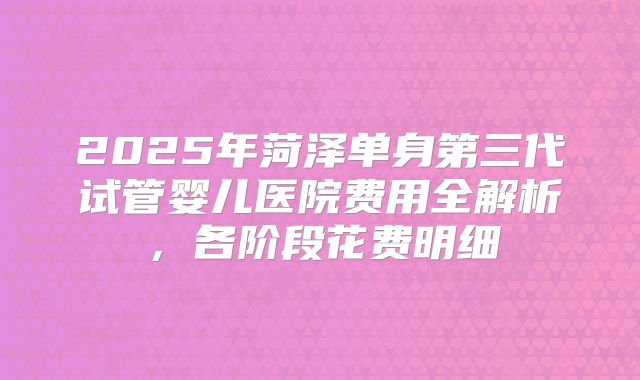 2025年菏泽单身第三代试管婴儿医院费用全解析，各阶段花费明细
