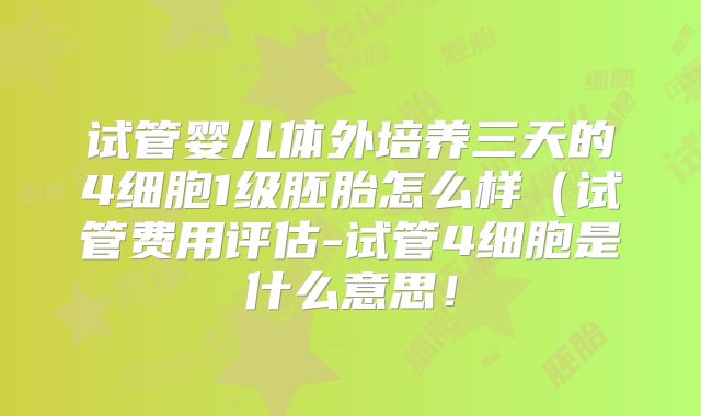 试管婴儿体外培养三天的4细胞1级胚胎怎么样(试管费用评估-试管4细胞是什么意思!