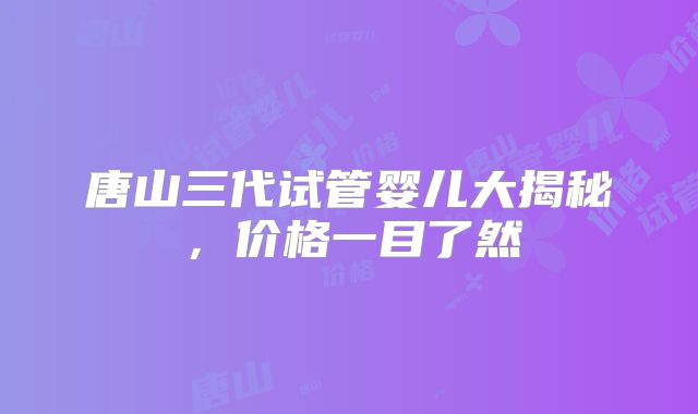 唐山三代试管婴儿大揭秘，价格一目了然