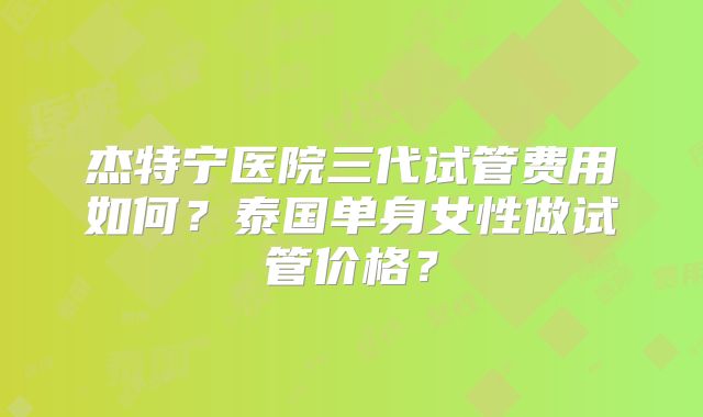杰特宁医院三代试管费用如何?泰国单身女性做试管价格?