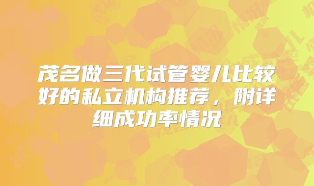 茂名做三代试管婴儿比较好的私立机构推荐，附详细成功率情况