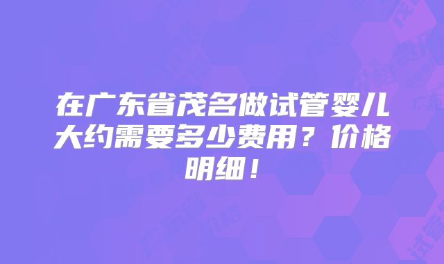 在广东省茂名做试管婴儿大约需要多少费用?价格明细!