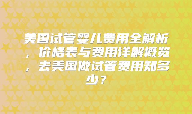 美国试管婴儿费用全解析，价格表与费用详解概览，去美国做试管费用知多少？