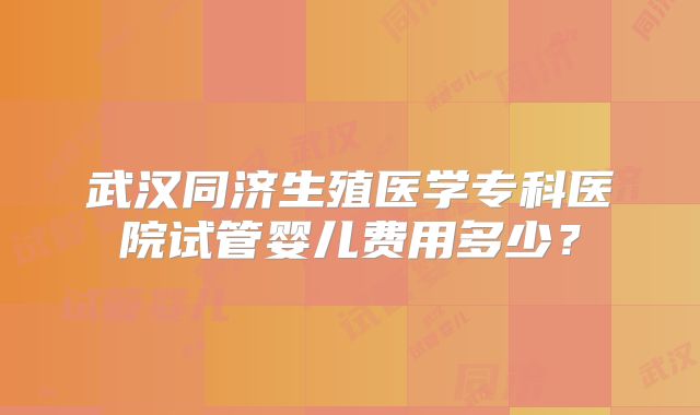 武汉同济生殖医学专科医院试管婴儿费用多少？