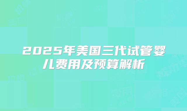 2025年美国三代试管婴儿费用及预算解析