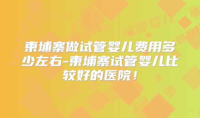 柬埔寨做试管婴儿费用多少左右-柬埔寨试管婴儿比较好的医院！