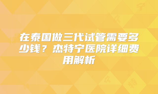 在泰国做三代试管需要多少钱？杰特宁医院详细费用解析