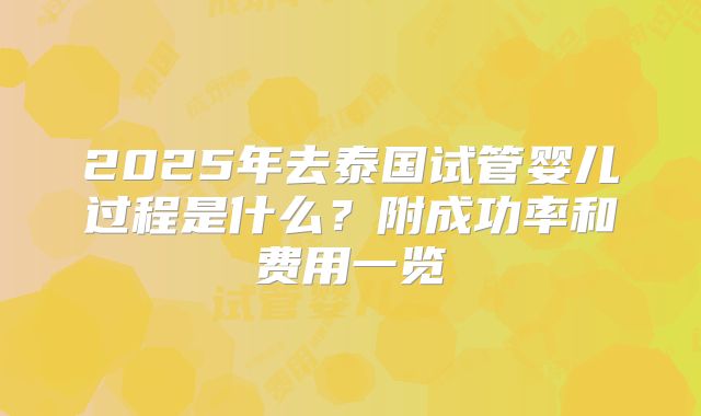 2025年去泰国试管婴儿过程是什么？附成功率和费用一览