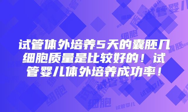 试管体外培养5天的囊胚几细胞质量是比较好的！试管婴儿体外培养成功率！