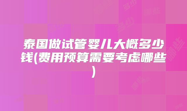 泰国做试管婴儿大概多少钱(费用预算需要考虑哪些)