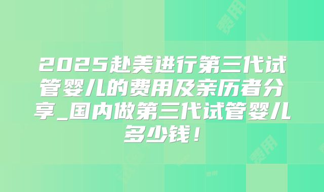2025赴美进行第三代试管婴儿的费用及亲历者分享_国内做第三代试管婴儿多少钱！