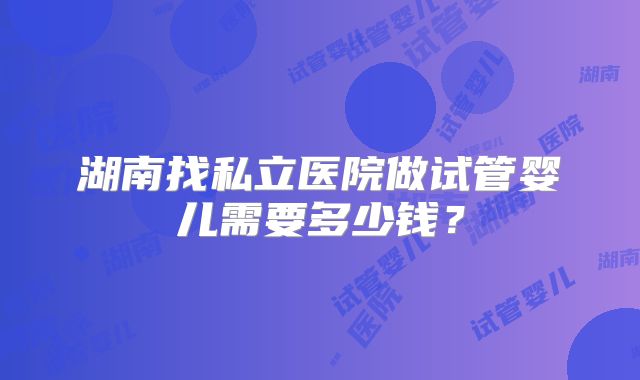 湖南找私立医院做试管婴儿需要多少钱？