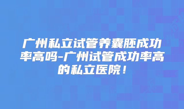 广州私立试管养囊胚成功率高吗-广州试管成功率高的私立医院！