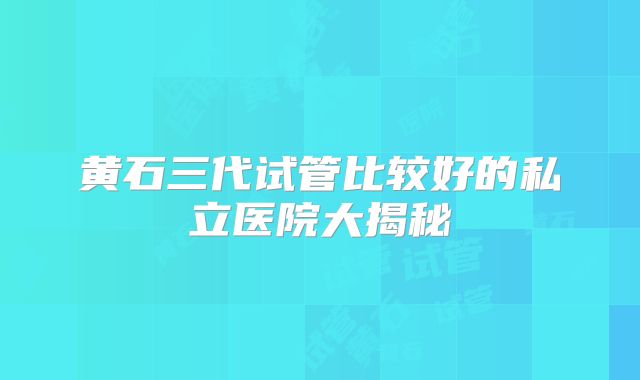 黄石三代试管比较好的私立医院大揭秘