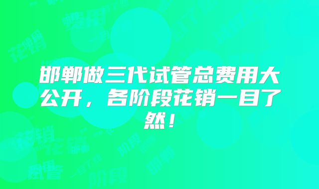 邯郸做三代试管总费用大公开，各阶段花销一目了然！