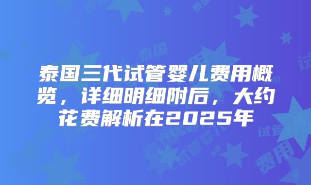 泰国三代试管婴儿费用概览，详细明细附后，大约花费解析在2025年