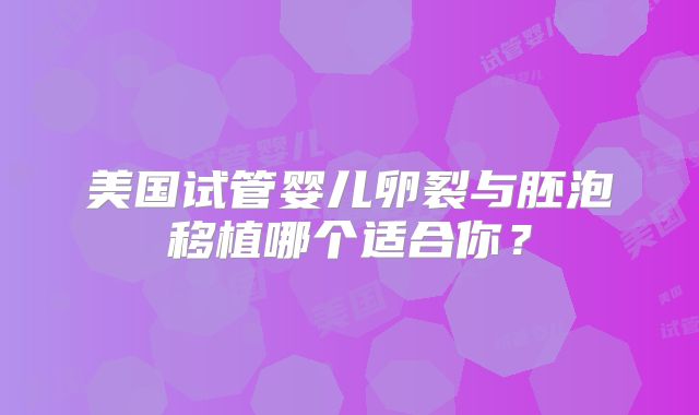 美国试管婴儿卵裂与胚泡移植哪个适合你？