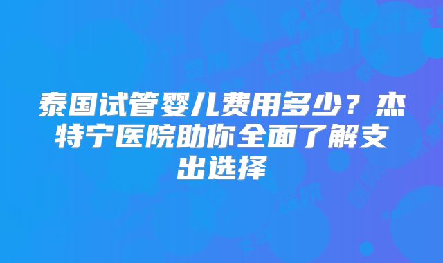 泰国试管婴儿费用多少？杰特宁医院助你全面了解支出选择