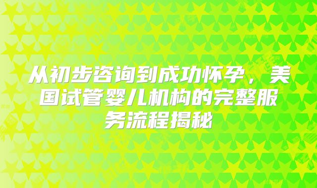 从初步咨询到成功怀孕，美国试管婴儿机构的完整服务流程揭秘