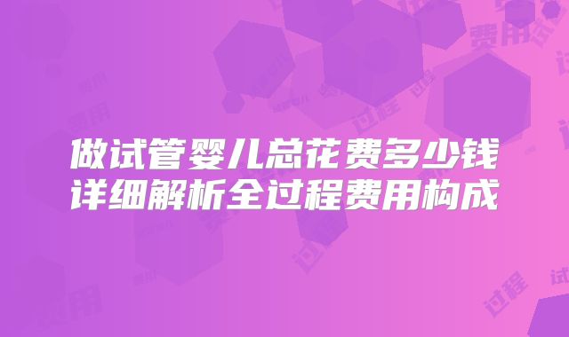 做试管婴儿总花费多少钱详细解析全过程费用构成