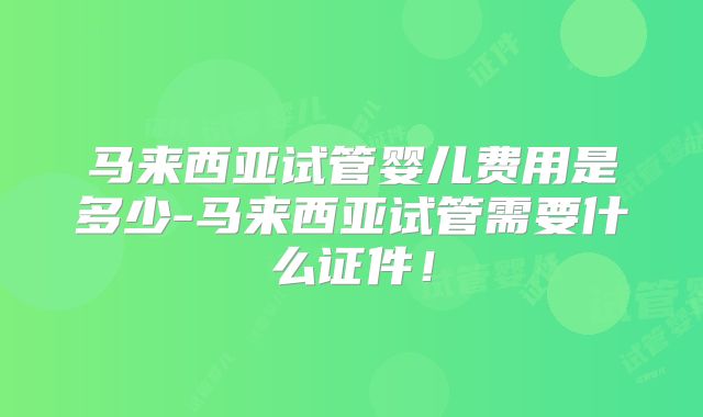马来西亚试管婴儿费用是多少-马来西亚试管需要什么证件!