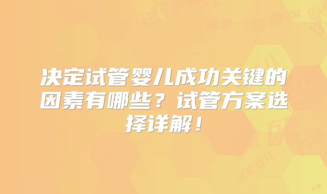 决定试管婴儿成功关键的因素有哪些？试管方案选择详解！