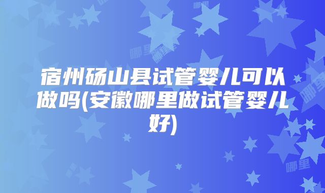 宿州砀山县试管婴儿可以做吗(安徽哪里做试管婴儿好)