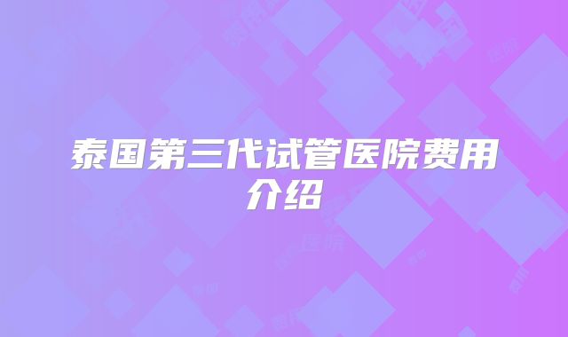 泰国第三代试管医院费用介绍
