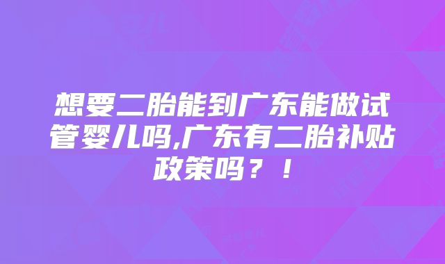 想要二胎能到广东能做试管婴儿吗,广东有二胎补贴政策吗？！