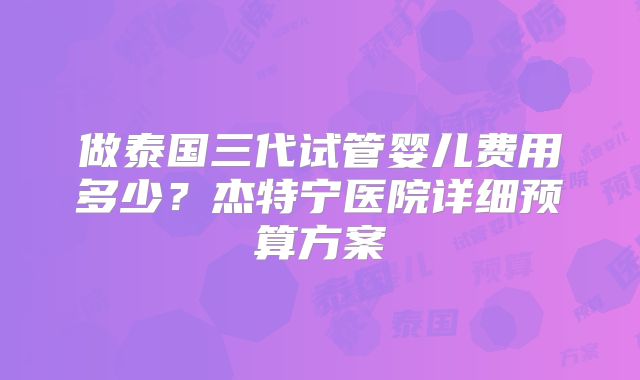 做泰国三代试管婴儿费用多少?杰特宁医院详细预算方案