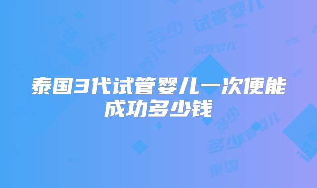 泰国3代试管婴儿一次便能成功多少钱
